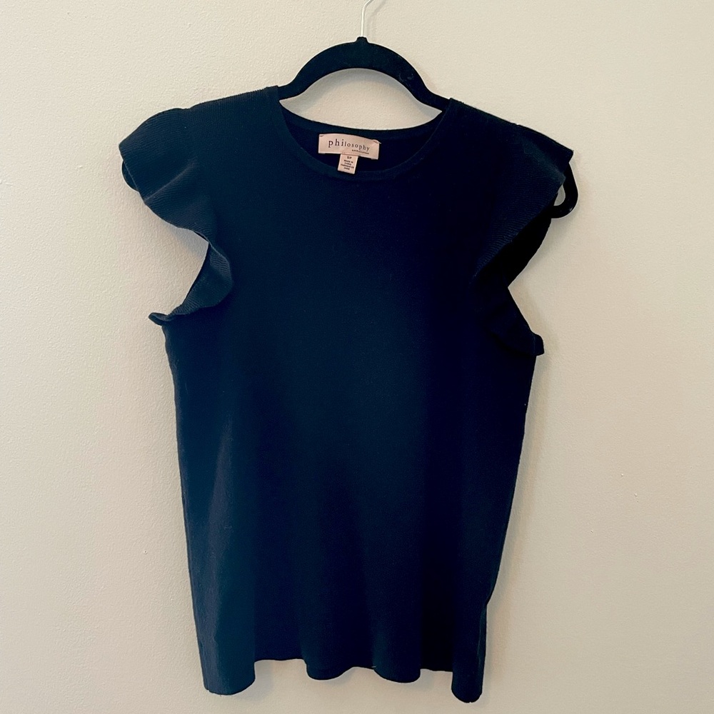 Black Philosophy Flutter Sleeve Sweater Top